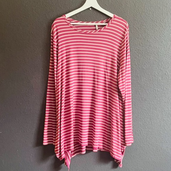 LOGO Lori Goldstein Women's Angle Stripe Knit Asymmetric Hem Long Sleeve Tee XL - Picture 13 of 13